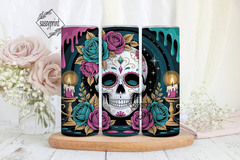 Sugar Skull Floral 20oz Tumbler Wrap Sublimation sassyprint 