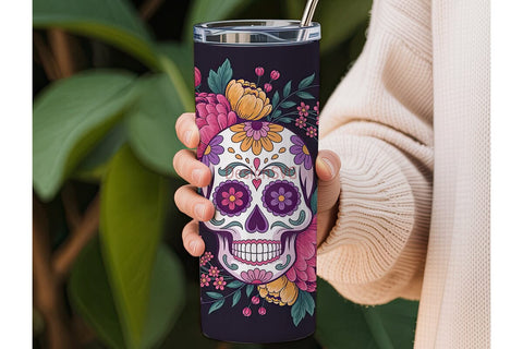 Sugar Skull Floral Tumbler Wrap Sublimation DesignSVG 