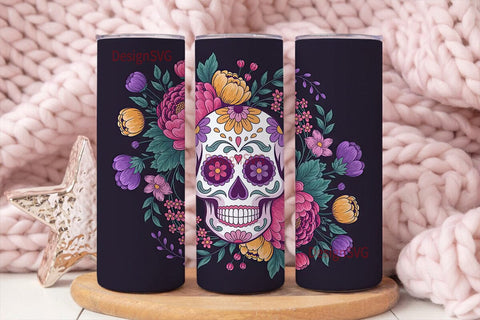 Sugar Skull Floral Tumbler Wrap Sublimation DesignSVG 