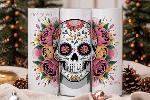 Sugar Skull Floral Tumbler Wrap Sublimation DesignSVG 
