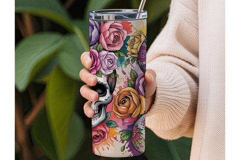 Sugar Skull Floral Tumbler Wrap Sublimation DesignSVG 