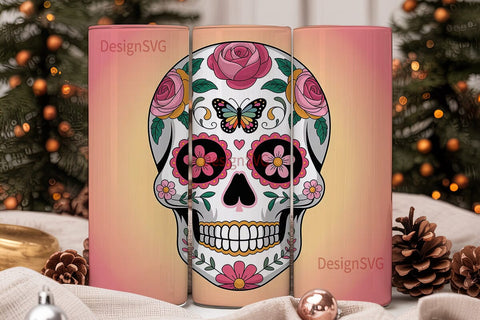Sugar Skull Floral Tumbler Wrap Sublimation DesignSVG 