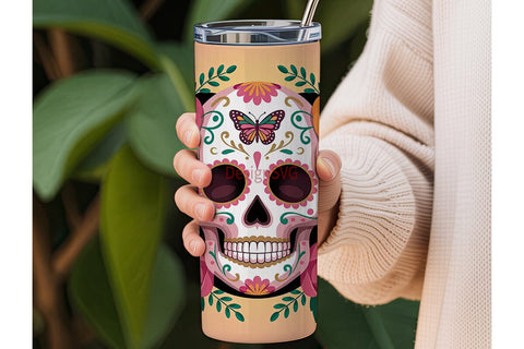 Sugar Skull Floral Tumbler Wrap Sublimation DesignSVG 