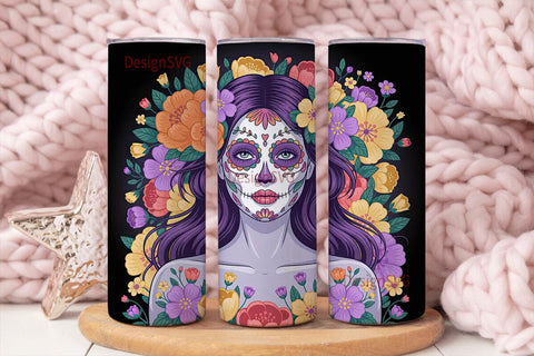Sugar Skull Floral Tumbler Wrap Sublimation DesignSVG 