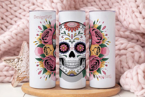Sugar Skull Floral Tumbler Wrap Sublimation DesignSVG 