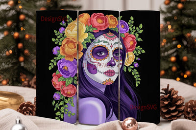 Sugar Skull Floral Tumbler Wrap Sublimation DesignSVG 