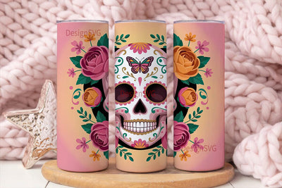 Sugar Skull Floral Tumbler Wrap Sublimation DesignSVG 