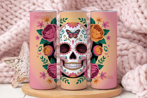 Sugar Skull Floral Tumbler Wrap Sublimation DesignSVG 