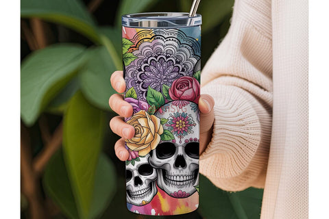 Sugar Skull Floral Tumbler Wrap Sublimation DesignSVG 