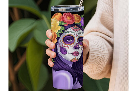 Sugar Skull Floral Tumbler Wrap Sublimation DesignSVG 