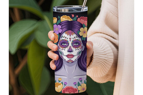 Sugar Skull Floral Tumbler Wrap Sublimation DesignSVG 