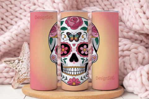 Sugar Skull Floral Tumbler Wrap Sublimation DesignSVG 
