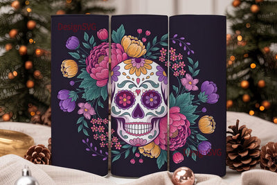 Sugar Skull Floral Tumbler Wrap Sublimation DesignSVG 