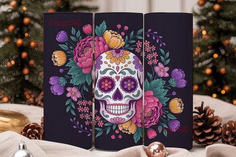 Sugar Skull Floral Tumbler Wrap Sublimation DesignSVG 