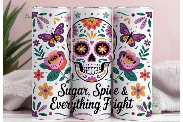 Sugar Skull Floral Tumbler Wrap Sublimation PixelChick 
