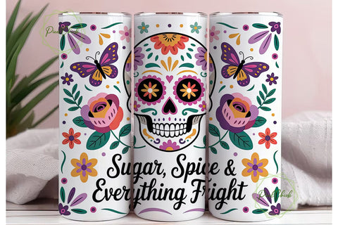 Sugar Skull Floral Tumbler Wrap Sublimation PixelChick 