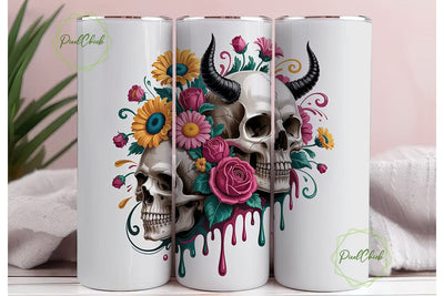 Sugar Skull Floral Tumbler Wrap Sublimation PixelChick 