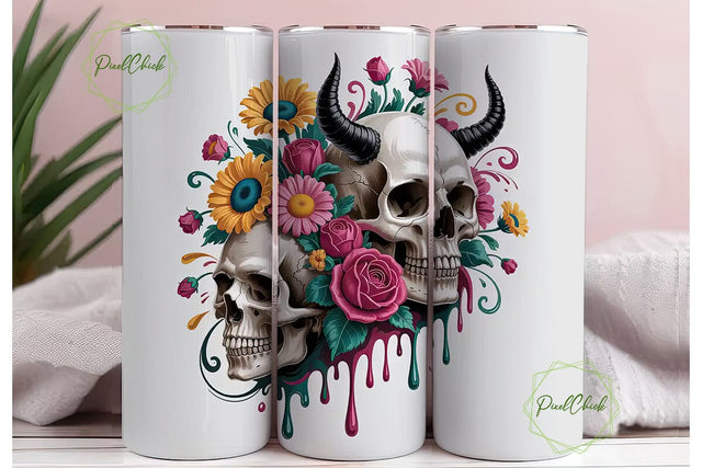Sugar Skull Floral Tumbler Wrap Sublimation PixelChick 