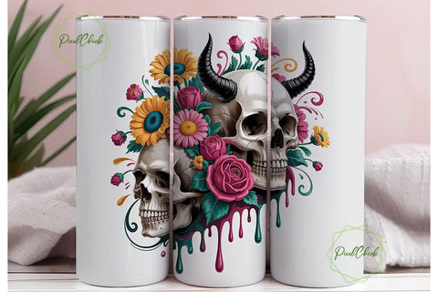 Sugar Skull Floral Tumbler Wrap Sublimation PixelChick 