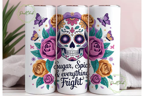 Sugar Skull Floral Tumbler Wrap Sublimation PixelChick 