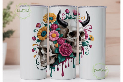 Sugar Skull Floral Tumbler Wrap Sublimation PixelChick 