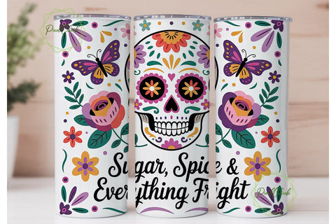Sugar Skull Floral Tumbler Wrap Sublimation PixelChick 