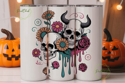 Sugar Skull Floral Tumbler Wrap Sublimation PixelChick 
