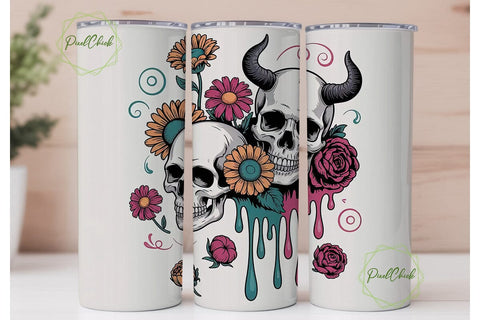 Sugar Skull Floral Tumbler Wrap Sublimation PixelChick 