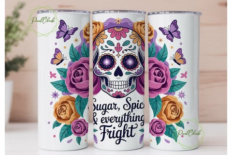 Sugar Skull Floral Tumbler Wrap Sublimation PixelChick 