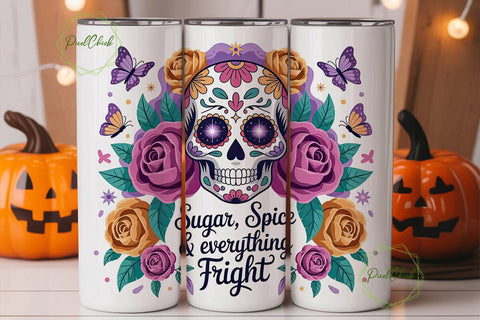 Sugar Skull Floral Tumbler Wrap Sublimation PixelChick 