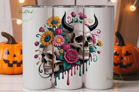 Sugar Skull Floral Tumbler Wrap Sublimation PixelChick 