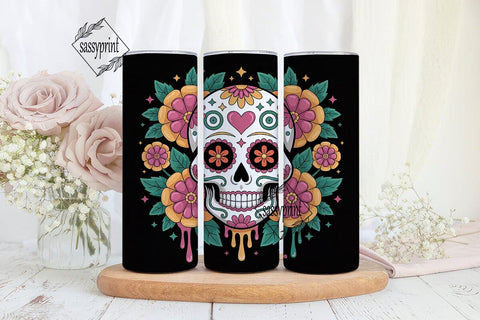 Sugar Skull Floral Tumbler Wrap Sublimation sassyprint 