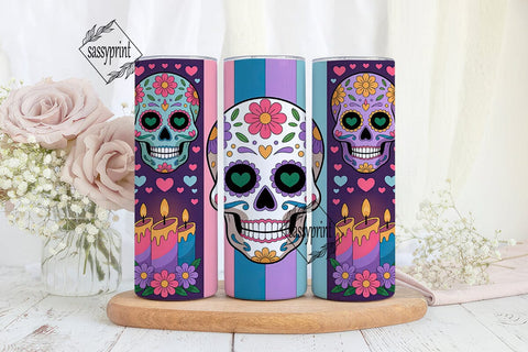 Sugar Skull Floral Tumbler Wrap Sublimation sassyprint 