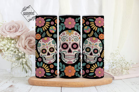 Sugar Skull Floral Tumbler Wrap Sublimation sassyprint 