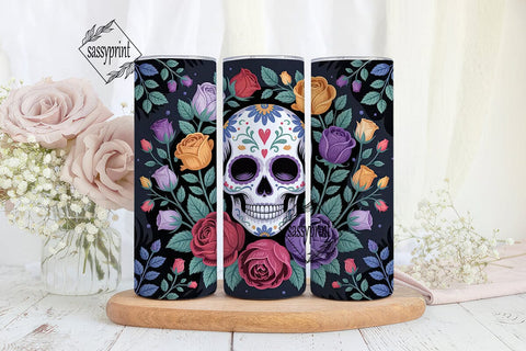 Sugar Skull Floral Tumbler Wrap Sublimation sassyprint 