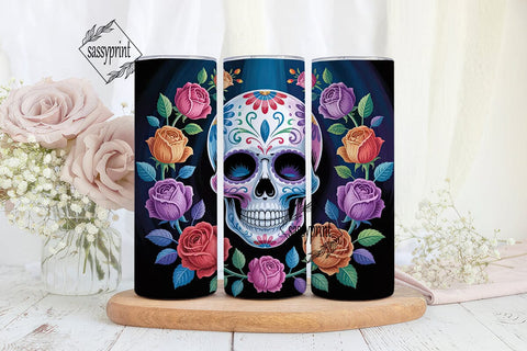 Sugar Skull Floral Tumbler Wrap Sublimation sassyprint 