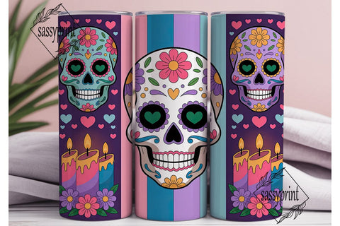 Sugar Skull Floral Tumbler Wrap Sublimation sassyprint 