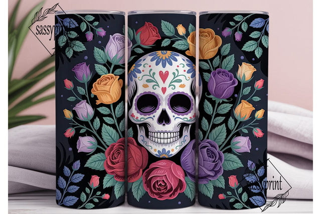 Sugar Skull Floral Tumbler Wrap Sublimation sassyprint 