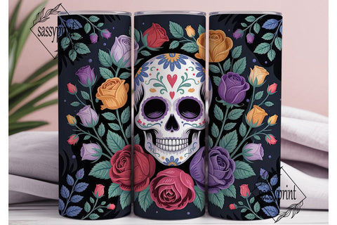Sugar Skull Floral Tumbler Wrap Sublimation sassyprint 