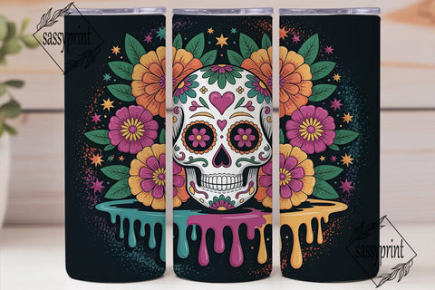 Sugar Skull Floral Tumbler Wrap Sublimation sassyprint 