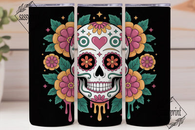 Sugar Skull Floral Tumbler Wrap Sublimation sassyprint 