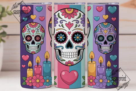 Sugar Skull Floral Tumbler Wrap Sublimation sassyprint 