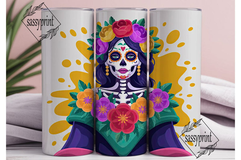 Sugar Skull Floral Tumbler Wrap Sublimation sassyprint 