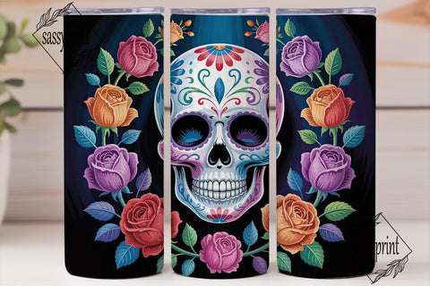 Sugar Skull Floral Tumbler Wrap Sublimation sassyprint 