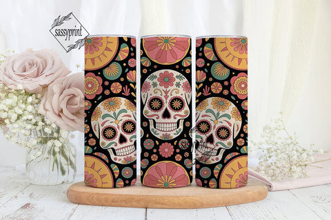 Sugar Skull Floral Tumbler Wrap Sublimation sassyprint 
