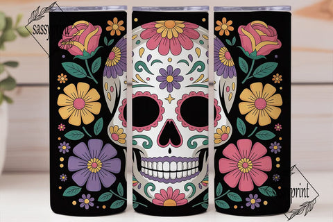 Sugar Skull Floral Tumbler Wrap Sublimation sassyprint 