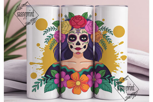 Sugar Skull Floral Tumbler Wrap Sublimation sassyprint 