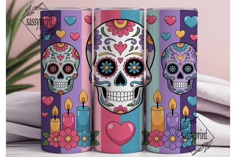 Sugar Skull Floral Tumbler Wrap Sublimation sassyprint 