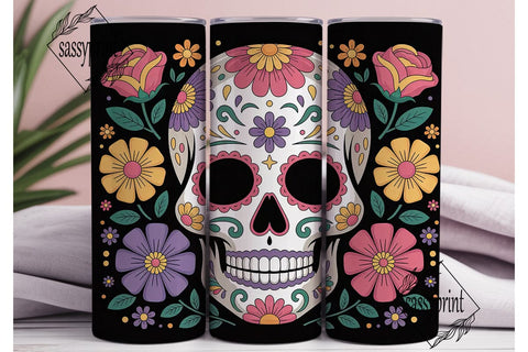 Sugar Skull Floral Tumbler Wrap Sublimation sassyprint 
