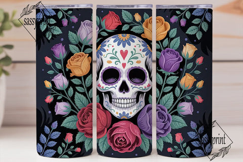 Sugar Skull Floral Tumbler Wrap Sublimation sassyprint 